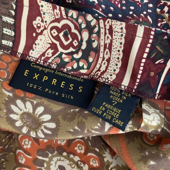 Vintage 90s Express Silk Wrap Skirt Floral Western Bohemian High Waist 7 26 - Picture 9 of 10